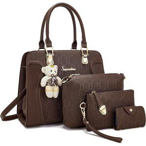 Women's Coffee Faux Leather Top Handle High Quality Smooth Zippers Tote Bag